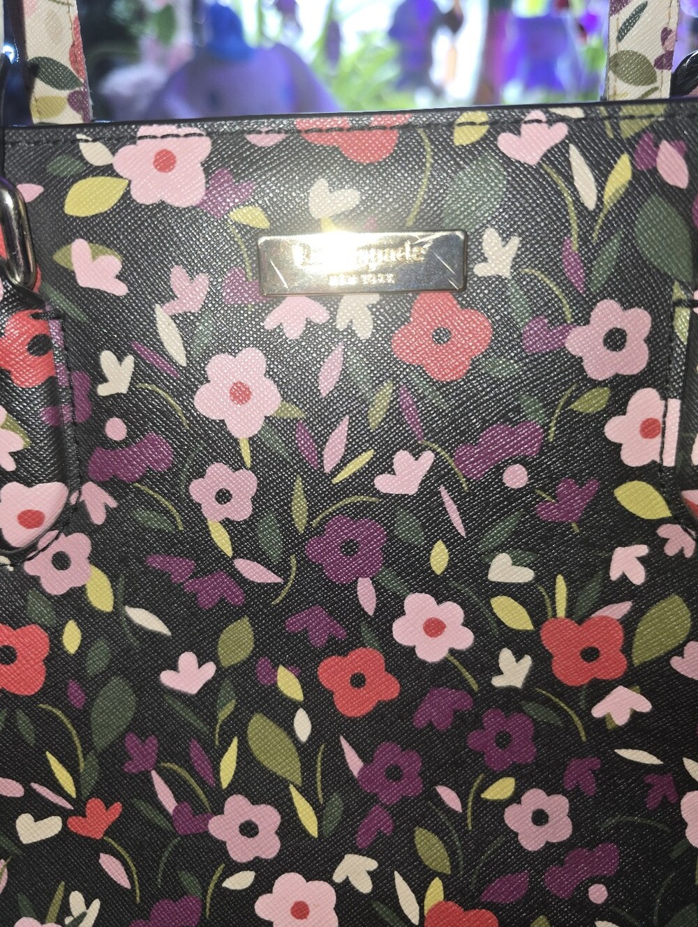 kate spade Black Floral Tote with Pink, Purple & Red Flowers